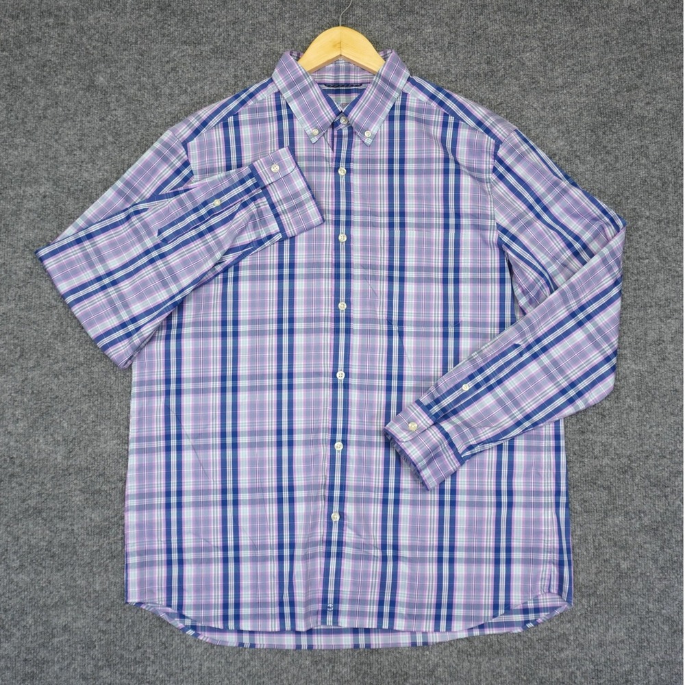 Vineyard Vines OTG Button Down Shirt Mens Large Purple Plaid Performance Brrr - Picture 2 of 11